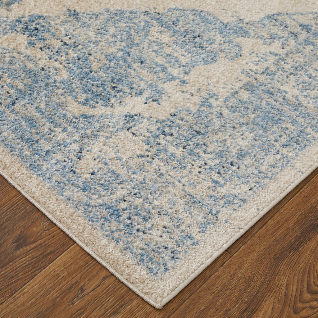 Camellia Transitional Medallion Blue Ivory Area Rug (5' x 7'6")