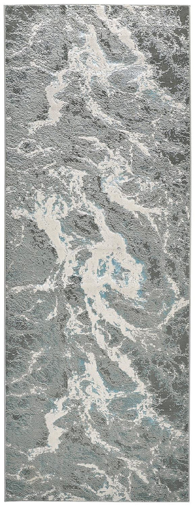 Azure Modern Abstract Silver Gray Ivory Area Rug (2'10" x 7'10")