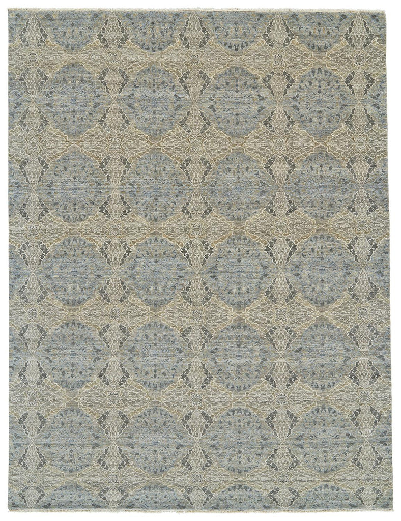 Dalia Modern Damask Gray Ivory Green Area Rug (8'6" x 11'6")