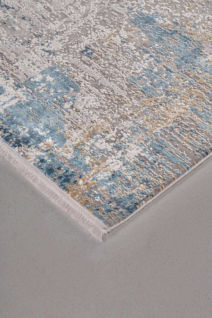 Cadiz Modern Abstract Ivory Blue Gold Area Rug (6'6" x 9'6")