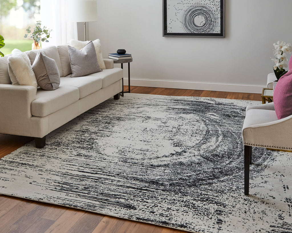 Coda Modern Abstract Black White Area Rug (8' x 10' / Pattern 4)