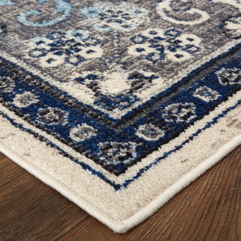 Bellini Transitional Medallion Gray Ivory Blue Area Rug (6'7" x 9'6")