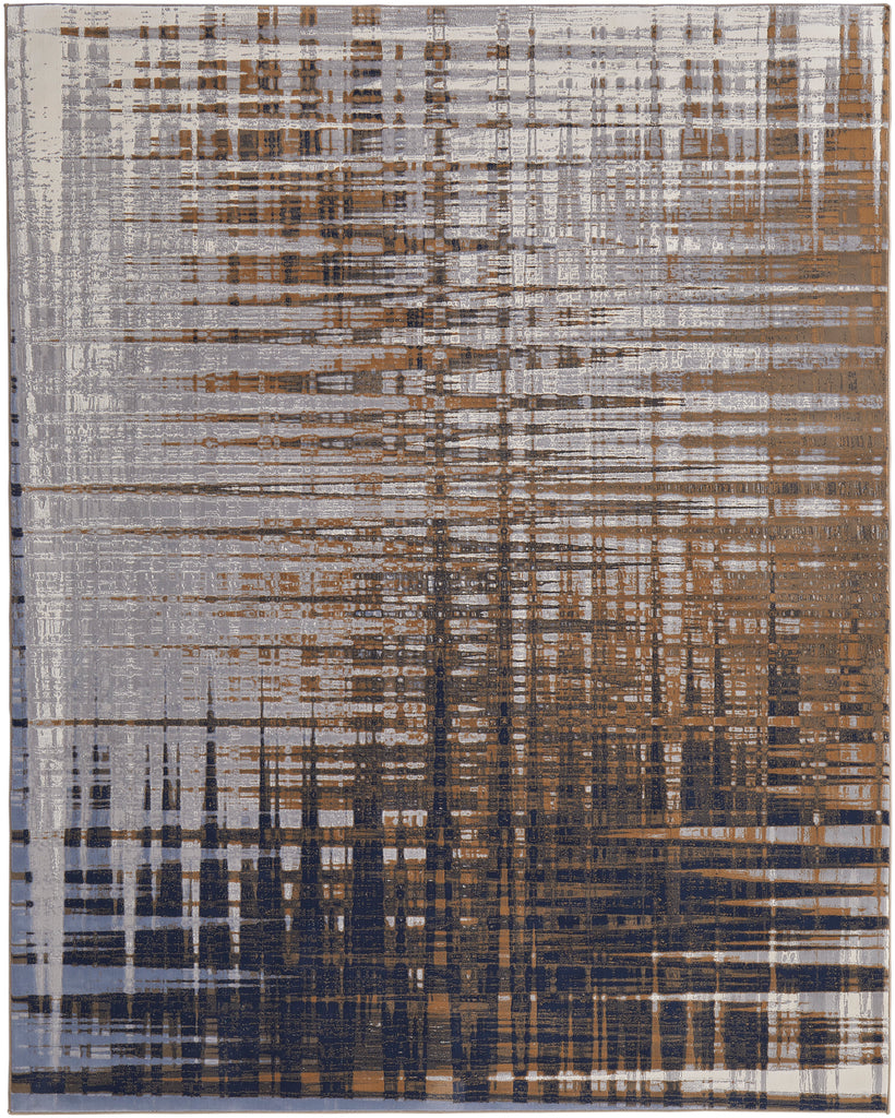 Clio Modern Abstract Blue Orange Gray Area Rug (10' x 13'2")