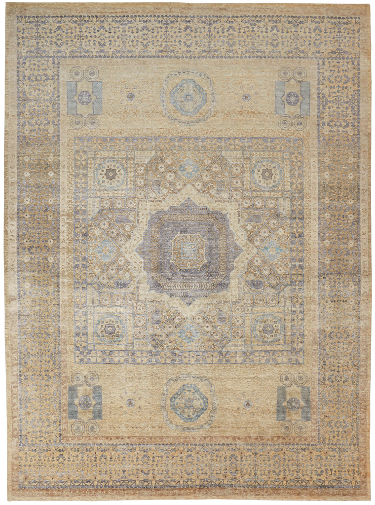 Lanister Transitional Medallion Tan Blue Area Rug (9'6" x 13'6")