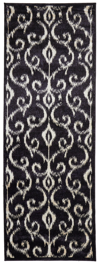 Azeri Transitional Damask Black Ivory Area Rug (2'10" x 7'10")