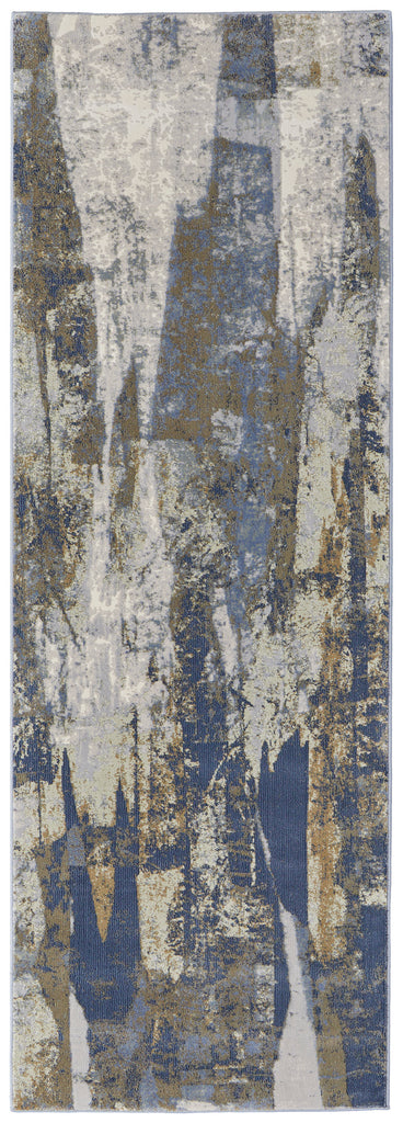 Clio Modern Abstract Blue Gray Tan Area Rug (2'9" x 7'10")