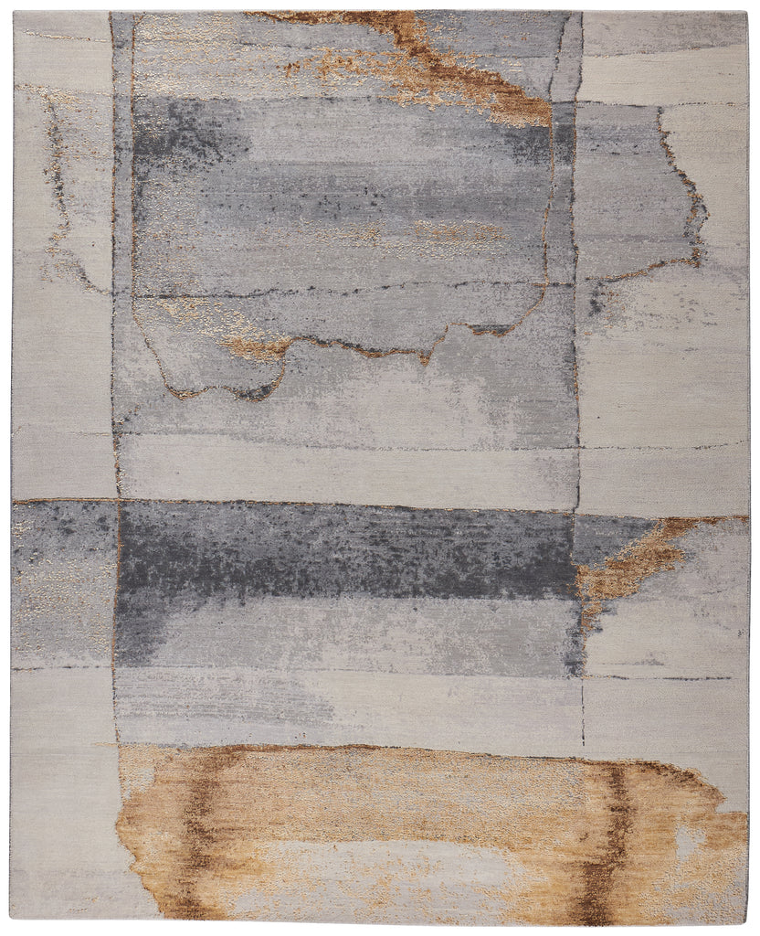 Livingston Modern Abstract Gray Tan Ivory Area Rug (4' x 6')