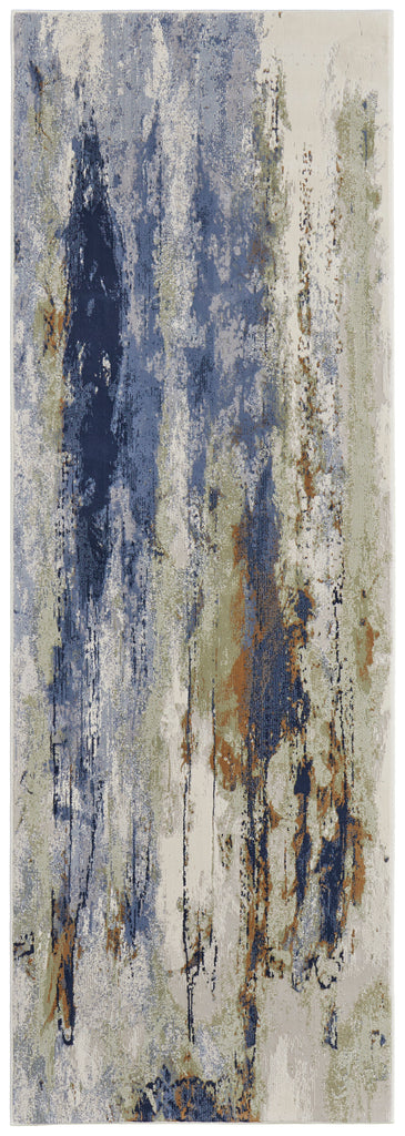 Clio Modern Abstract Blue Orange Ivory Area Rug (2'9" x 7'10")