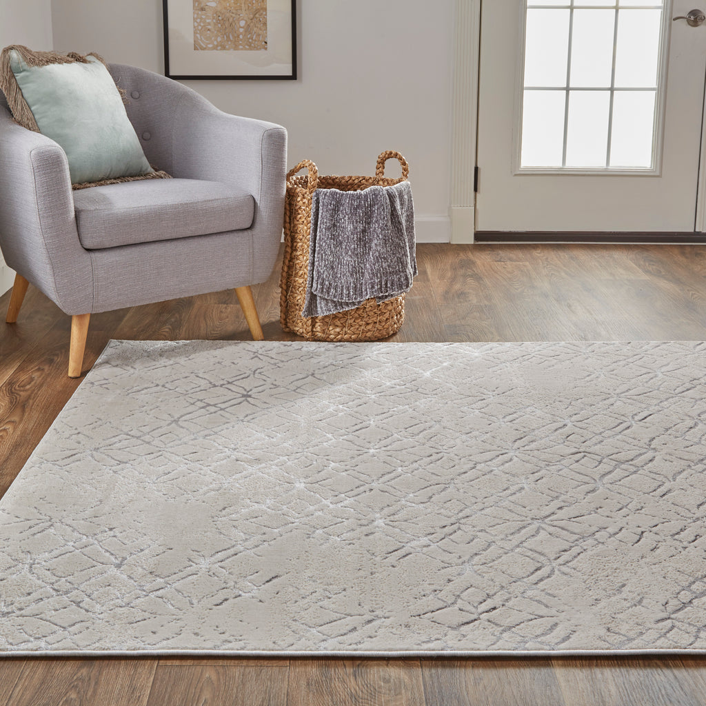 Micah Modern Distressed Silver Gray White Area Rug (8' x 10')