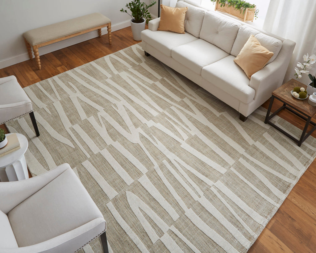 Peconic Modern Abstract Tan Ivory Area Rug (5' x 8')