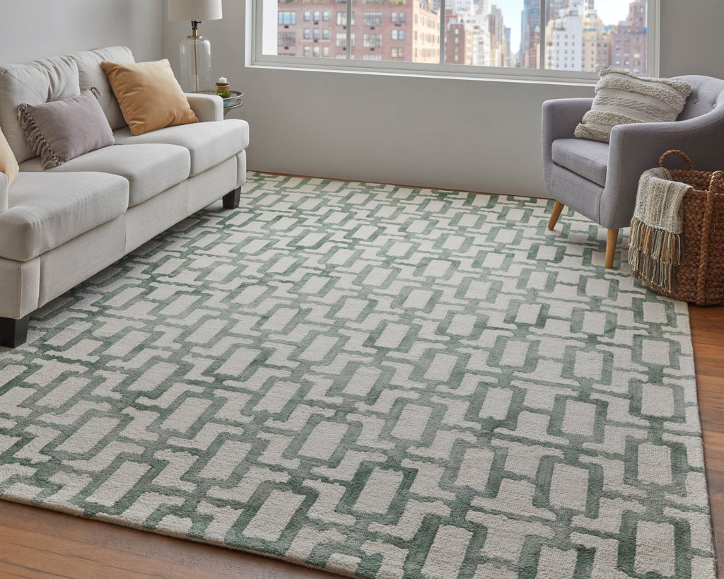 Lorrain Modern Geometric Ivory Green Area Rug (3'6" x 5'6")