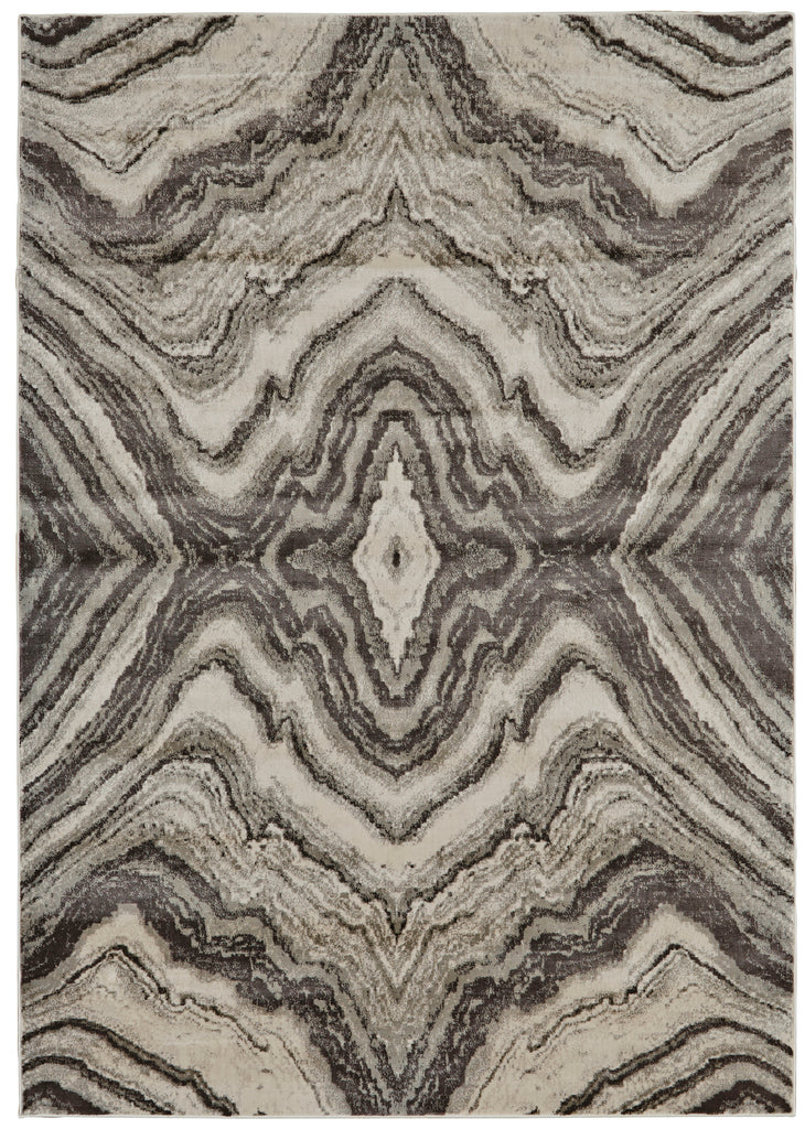 Katari Transitional Abstract Gray Ivory Tan Area Rug (6'7" x 9'6")