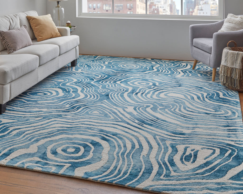 Lorrain Modern Abstract Blue Ivory Area Rug (8' x 11')