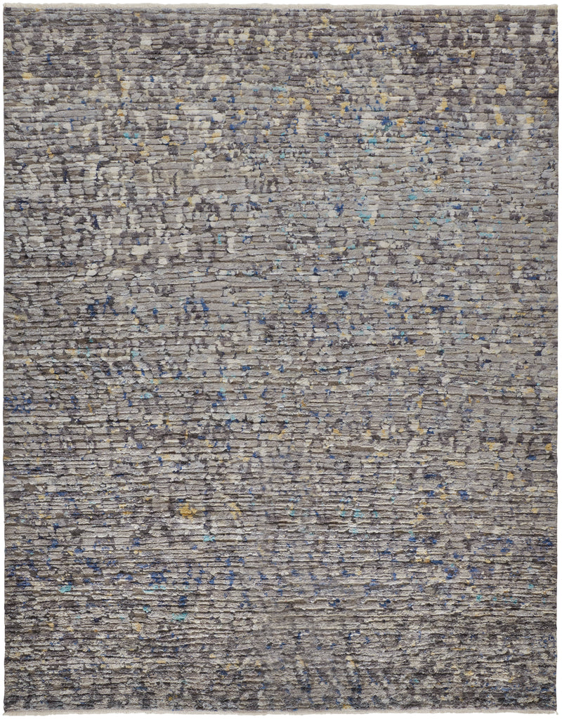 Breel Modern Abstract Gray Ivory Blue Area Rug (8'6" x 11'6")