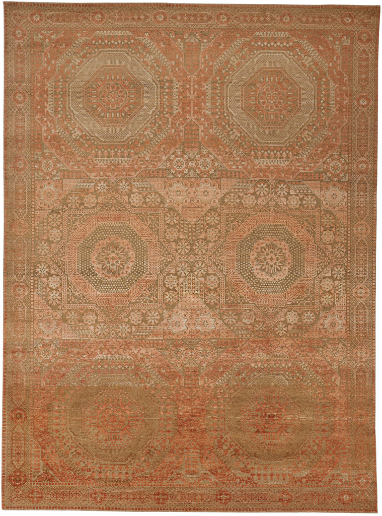 Lanister Transitional Medallion Orange Tan Ivory Area Rug (7'9" x 9'9")