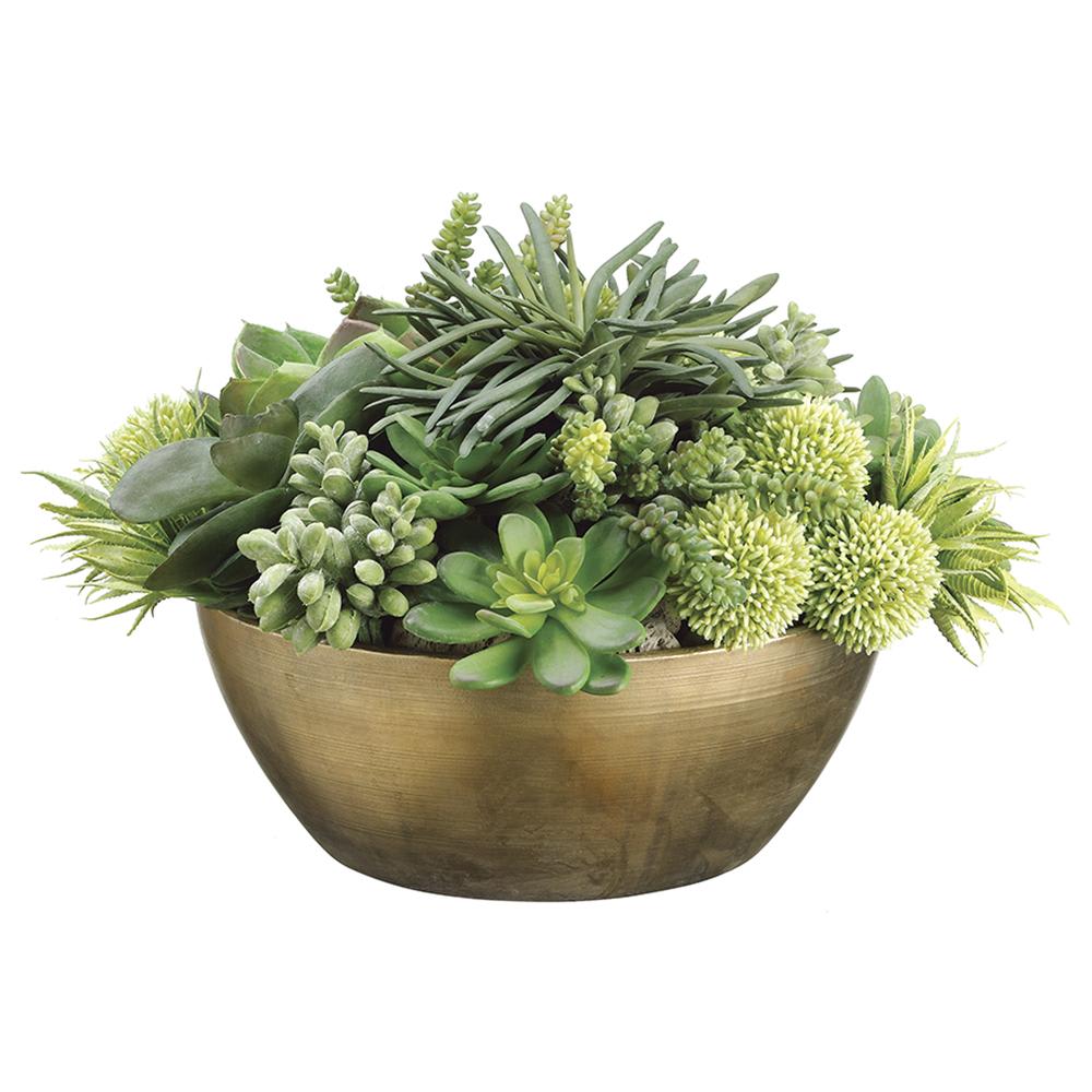 neon green succulent 14" x 20" x 21" Echeveria/Succulent/Allium in Metal Container Light | Green | Artificial