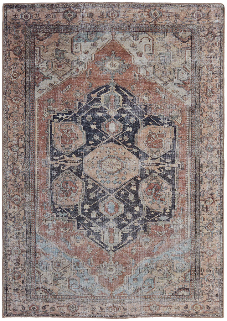 Percy Transitional Medallion Orange Brown Taupe Area Rug (5'3" x 7'6")