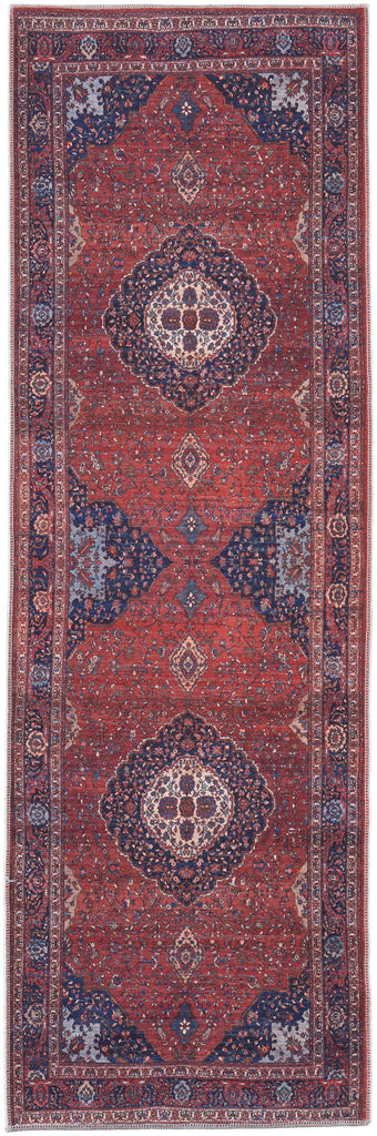 Rawlins Transitional Medallion Red Blue Tan Area Rug (2'7" x 8')