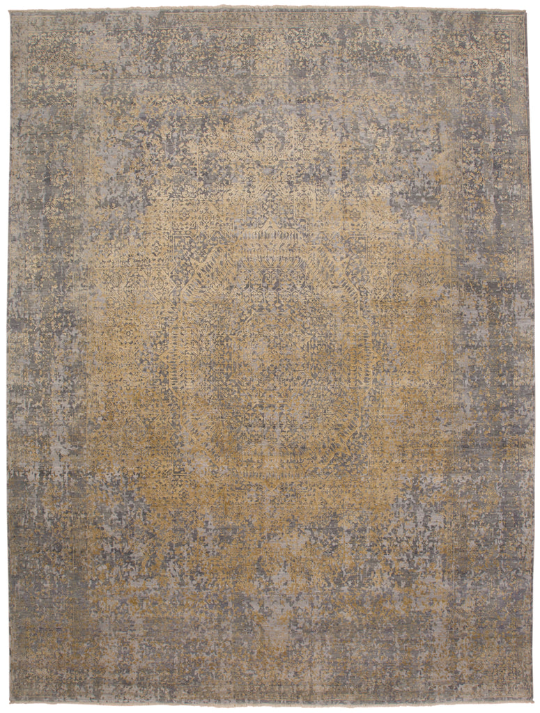 Banbury Transitional Distressed Gray Gold Silver Area Rug (9'6" x 13'6")