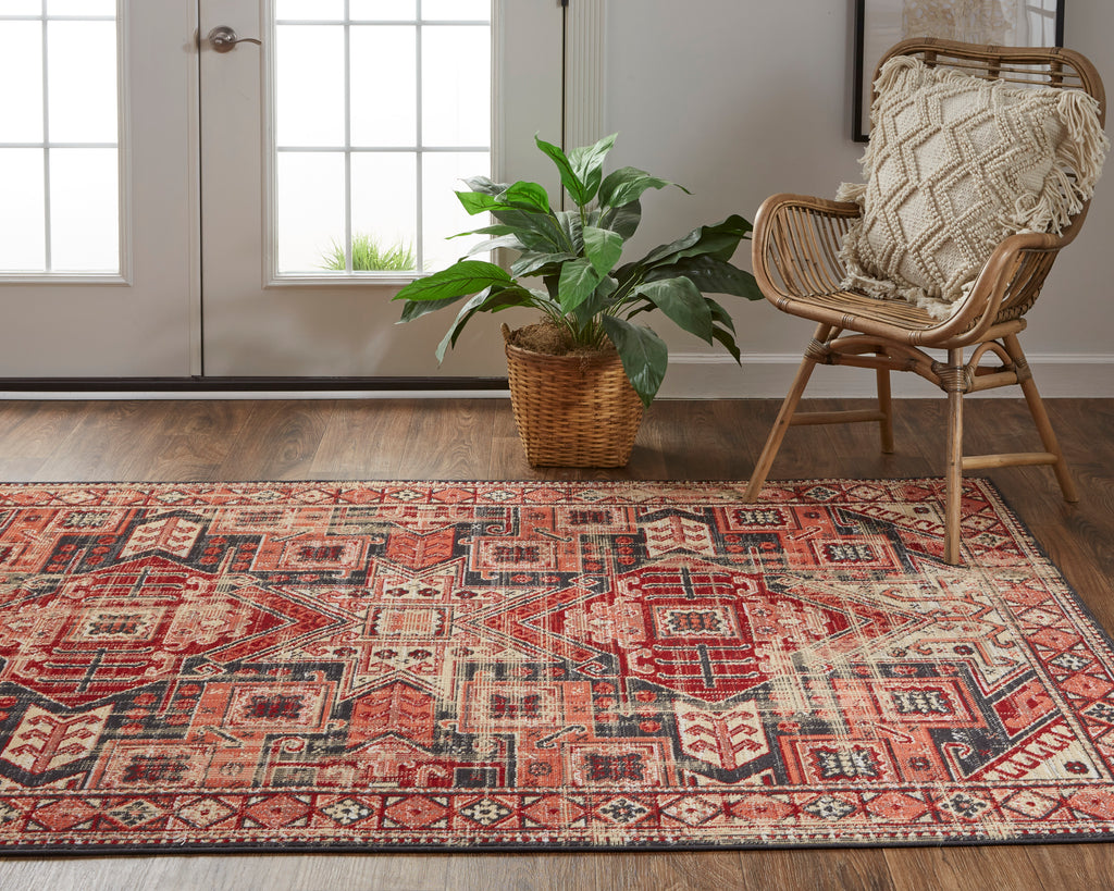 Nolan Transitional Southwestern Red Tan Black Area Rug (5' x 8')