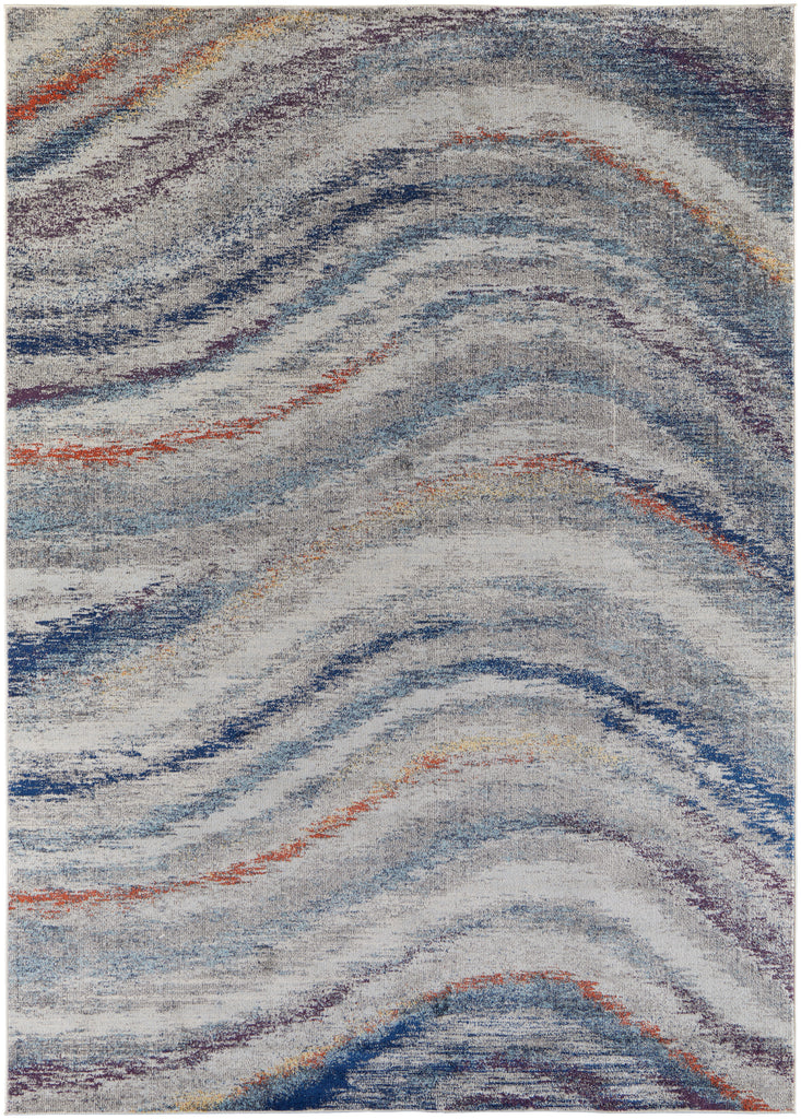 Edgemont Modern Abstract Blue Gray Orange Area Rug (5'3" x 7'6")