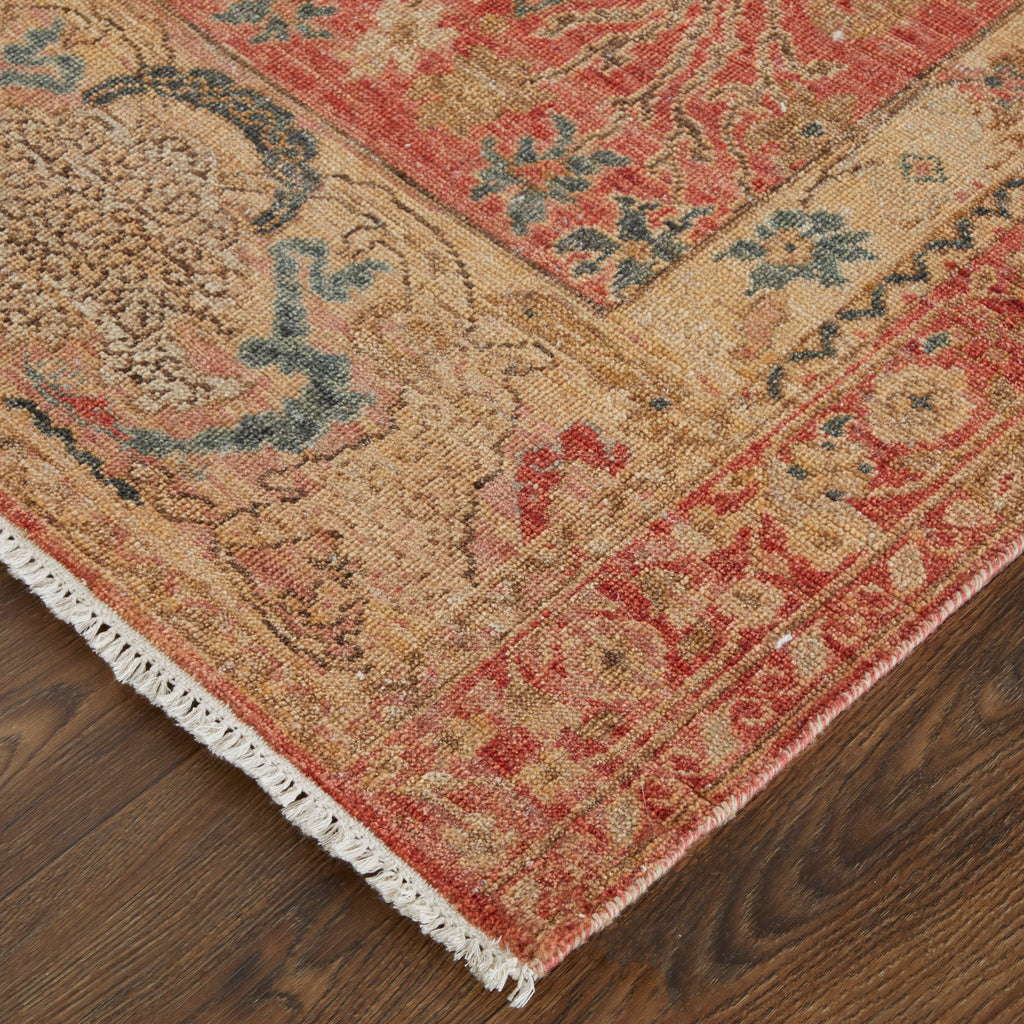 Ronin Transitional Bordered Red Orange Tan Area Rug (7'9" x 9'9")