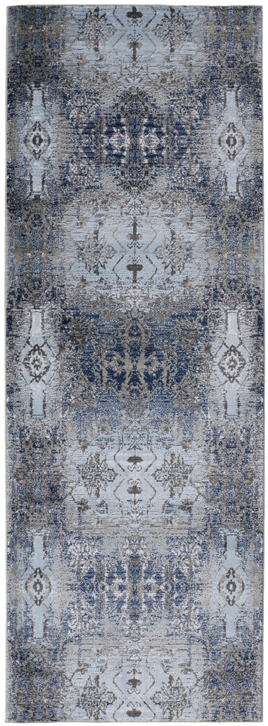 Gaspar Modern Damask Blue Gray Taupe Area Rug (2'10" x 8')