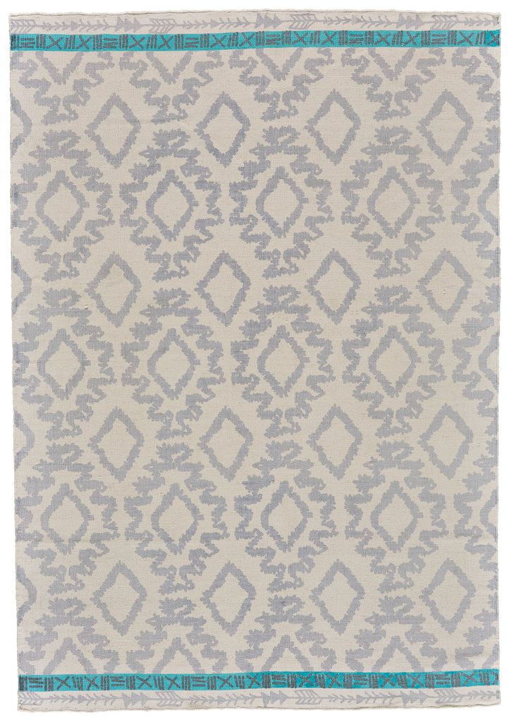 Adia Transitional Diamond Gray Ivory Blue Area Rug (8' x 11')