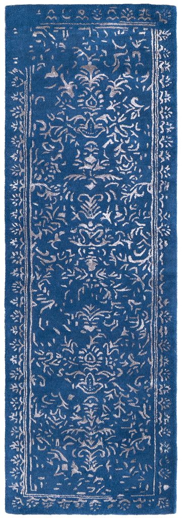 Bella Transitional Oriental Blue Silver Area Rug (2'6" x 8')