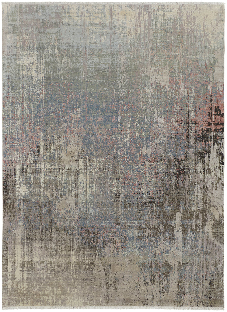 Conley Modern Abstract Gray Taupe Blue Area Rug (9'6" x 13'6" / Pattern 2)