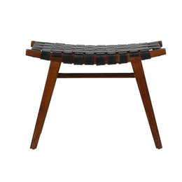 Camila Stool, Black Leather/ Dark Brown Frame