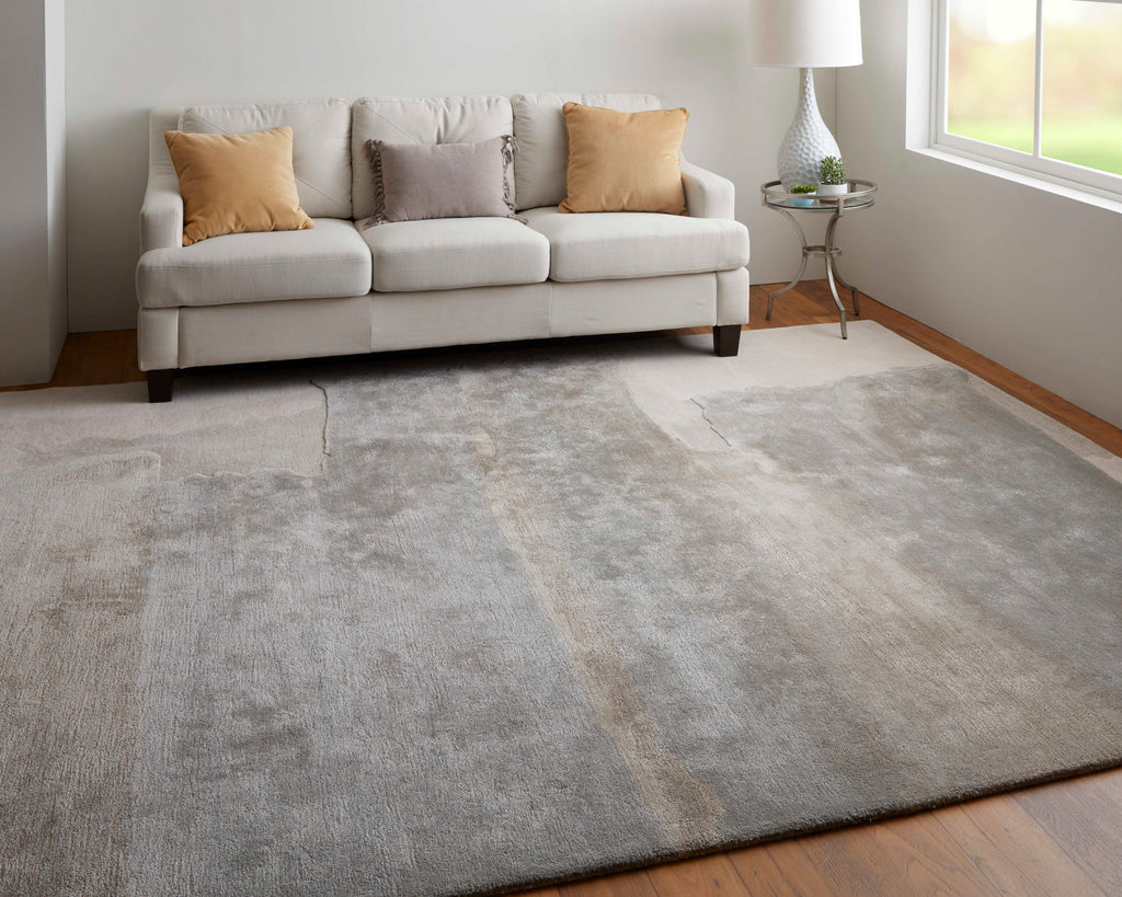 Anya Transitional Abstract Ivory Gray Area Rug (2' x 3')