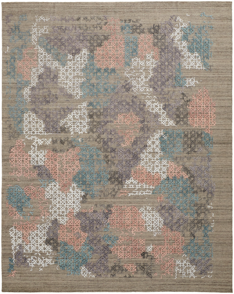 Elias Modern Abstract Pink Blue Taupe Area Rug (8' x 10')