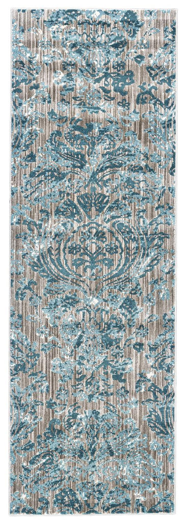 Keats Transitional Distressed Blue Taupe Ivory Area Rug (2'7" x 8')