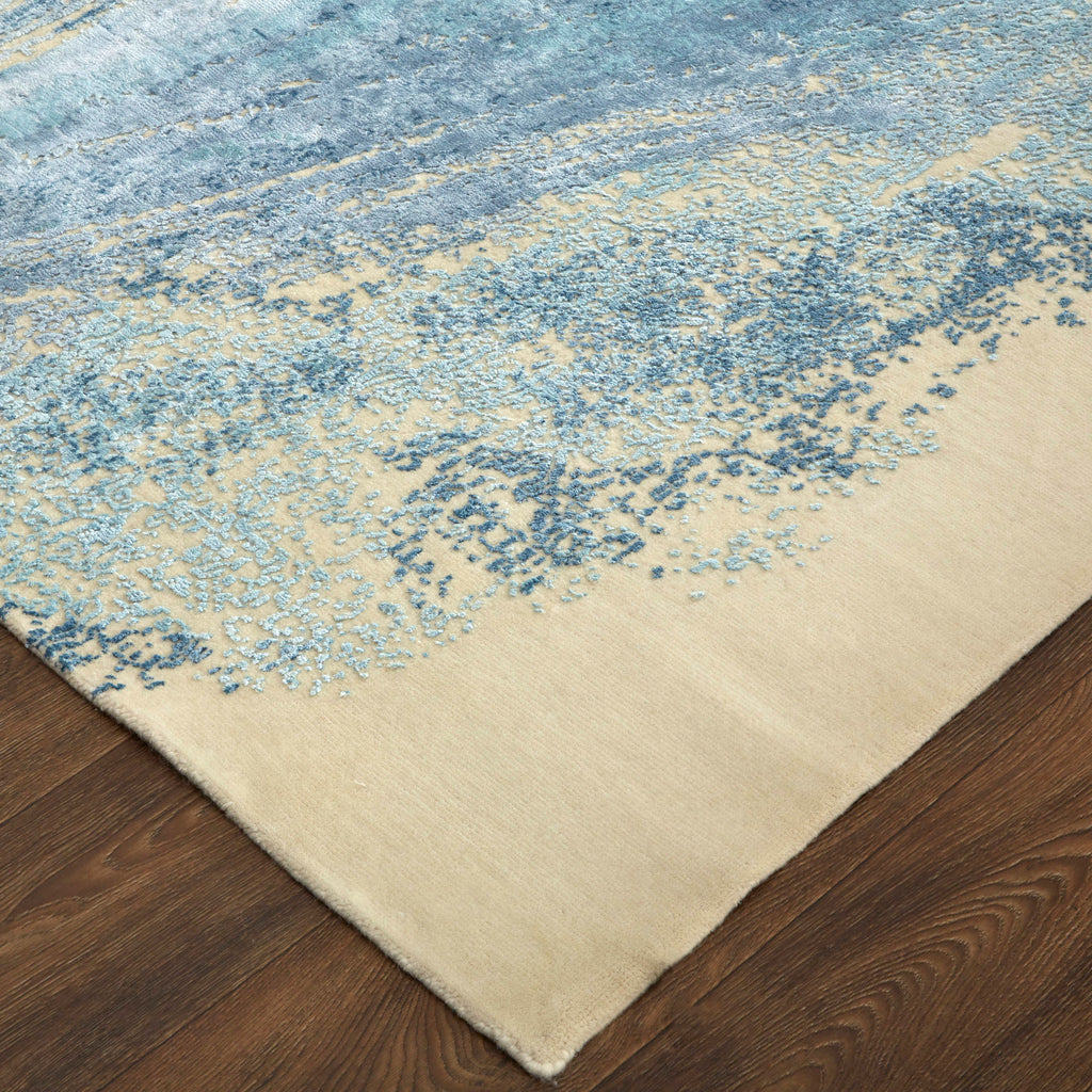 Montfort Modern Floral Botanical Blue Silver Ivory Area Rug (11'6" x 15')