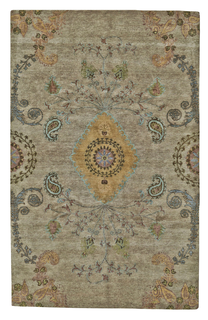 Vardo Transitional Damask Green Gold Brown Area Rug (2' x 3')