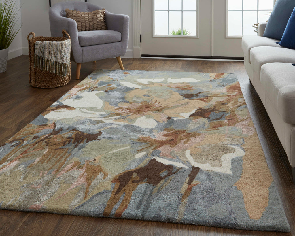 Dafney Transitional Floral Botanical Tan Gray Green Area Rug (5' x 8')