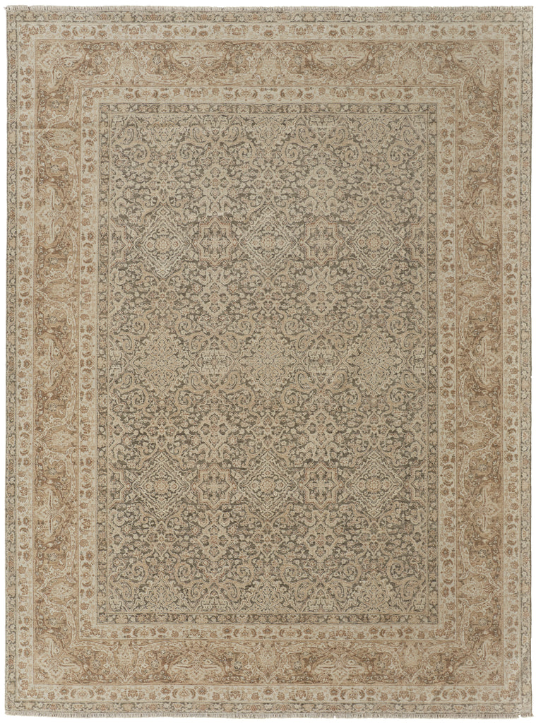 Zander Transitional Damask Tan Brown Area Rug (5'6" x 8'6")