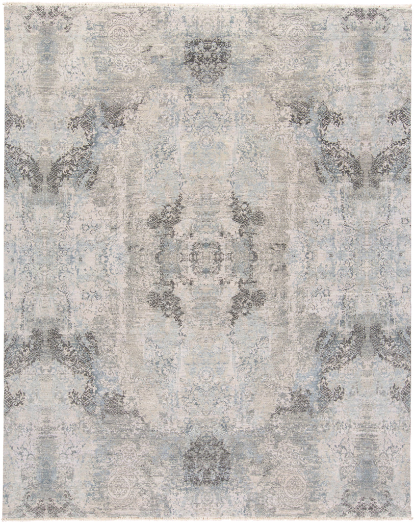 Dalia Modern Damask Ivory Gray Blue Area Rug (4' x 6')