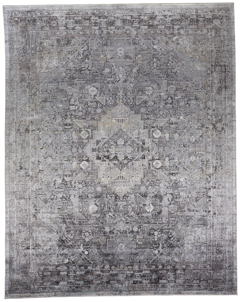 Sarrant Transitional Medallion Gray Silver Ivory Area Rug (7'10" x 9'10" / Pattern 1)