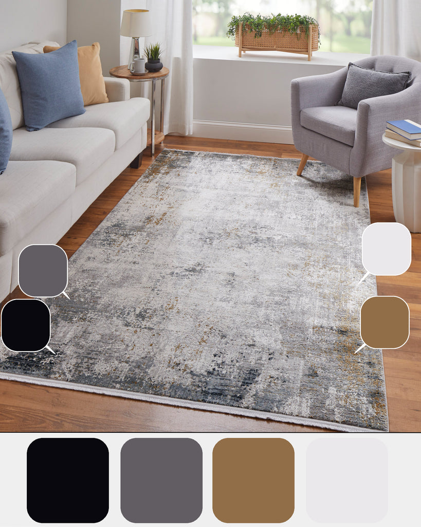 Cadiz Modern Abstract Ivory Taupe Gray Area Rug (7'9" x 11')