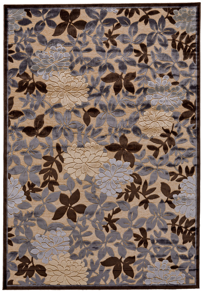 Saphir Transitional Floral Botanical Tan Taupe Brown Area Rug (2'2" x 4')