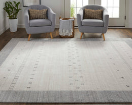 Legacy Transitional Bordered Ivory Gray Area Rug (9'6" x 13'6")