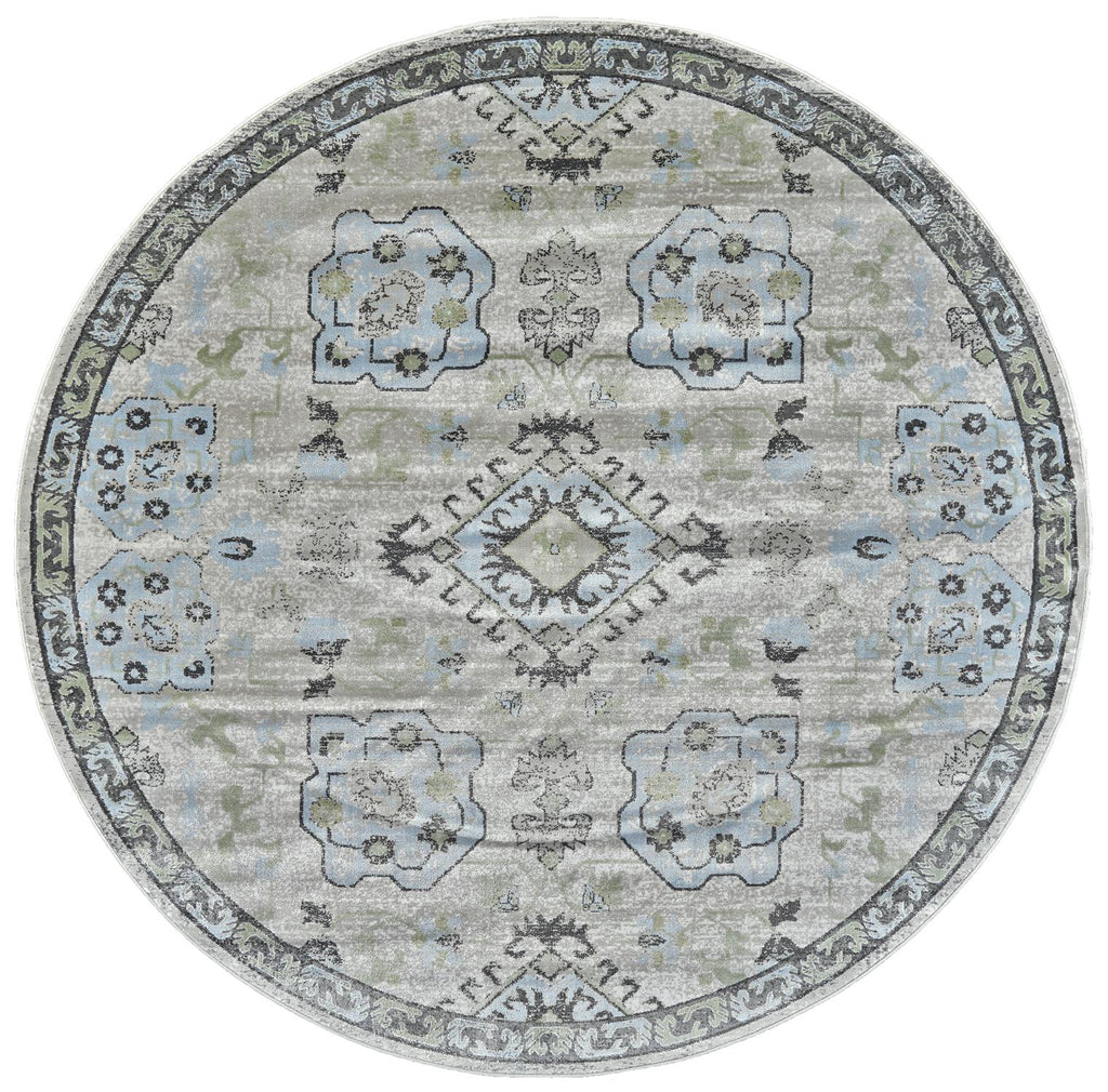 Katari Transitional Geometric Gray Blue Green Area Rug (8' x 8')