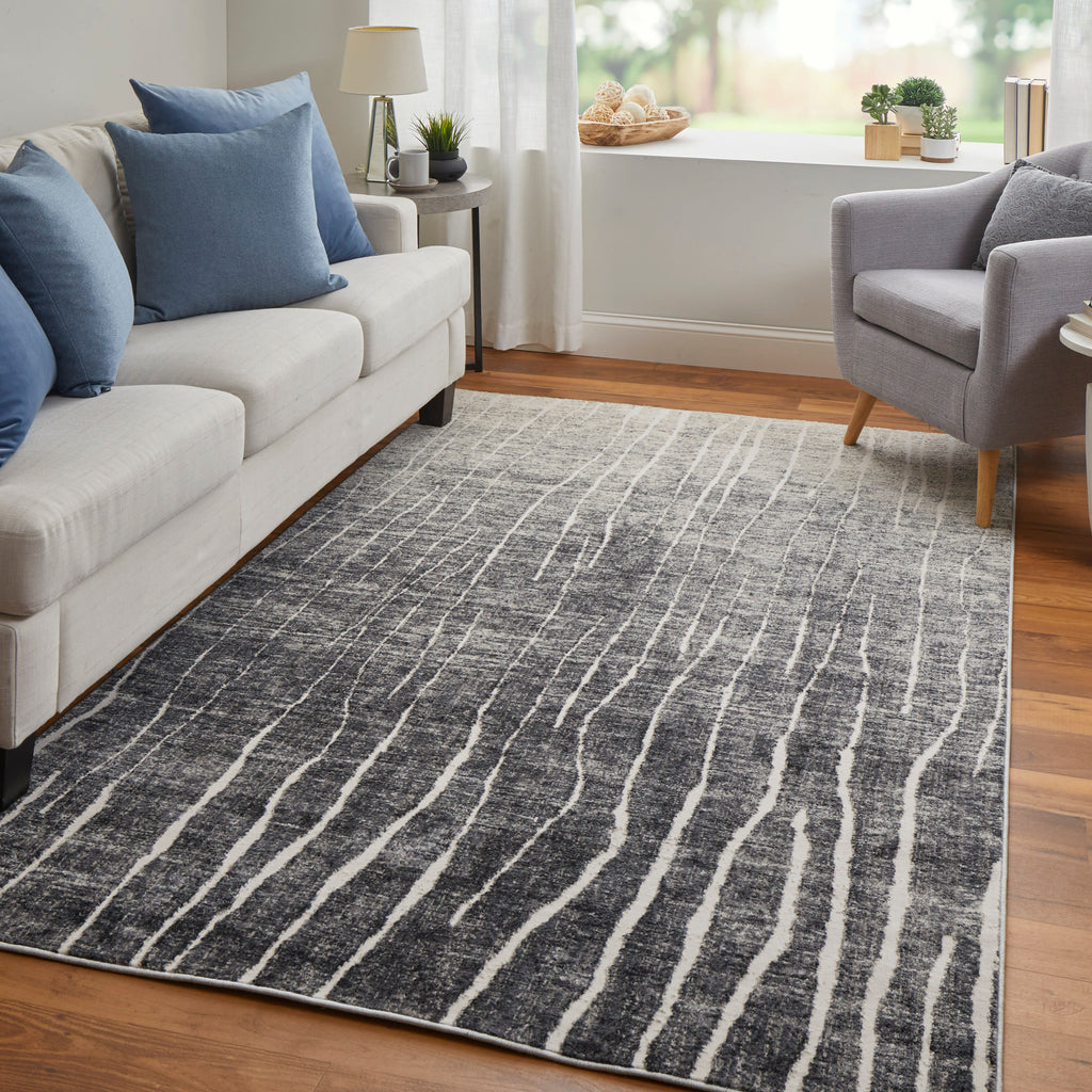 Kano Transitional Abstract Black Gray Ivory Area Rug (4'3" x 6'3")