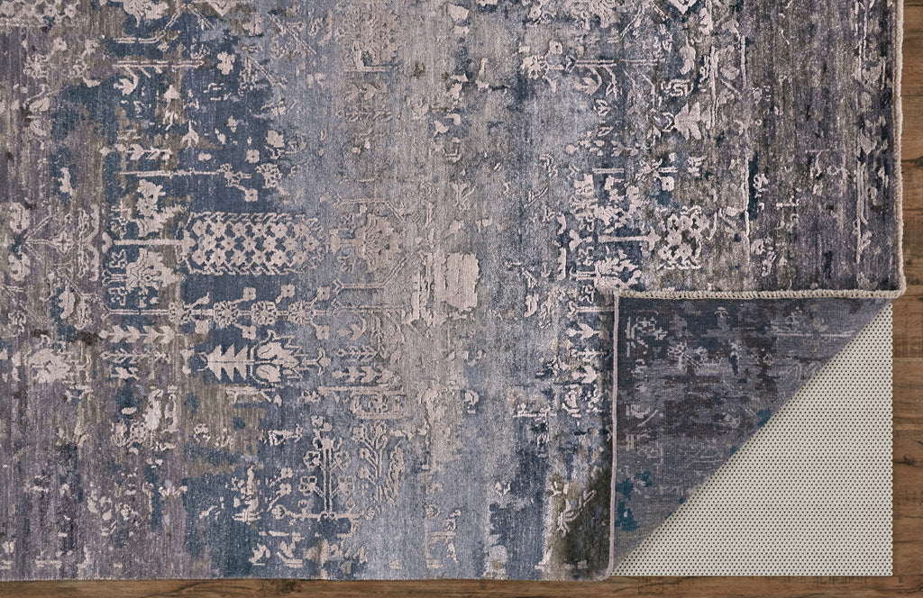 Brynn Transitional Distressed Taupe Blue Ivory Area Rug (2' x 3')