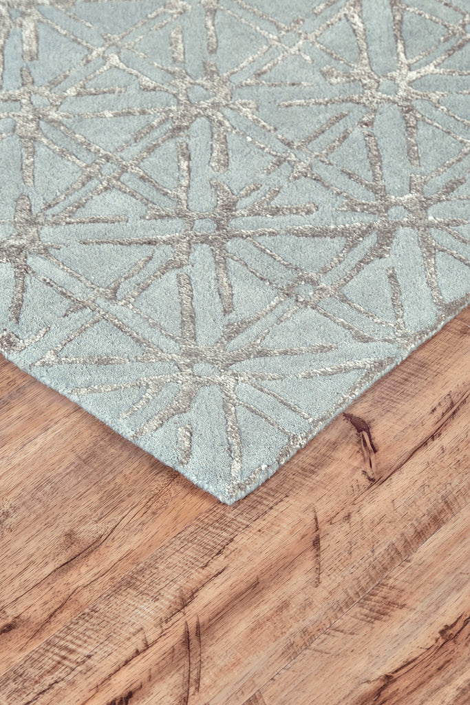 Manoa Transitional Geometric Blue Silver Gray Area Rug (5' x 8')