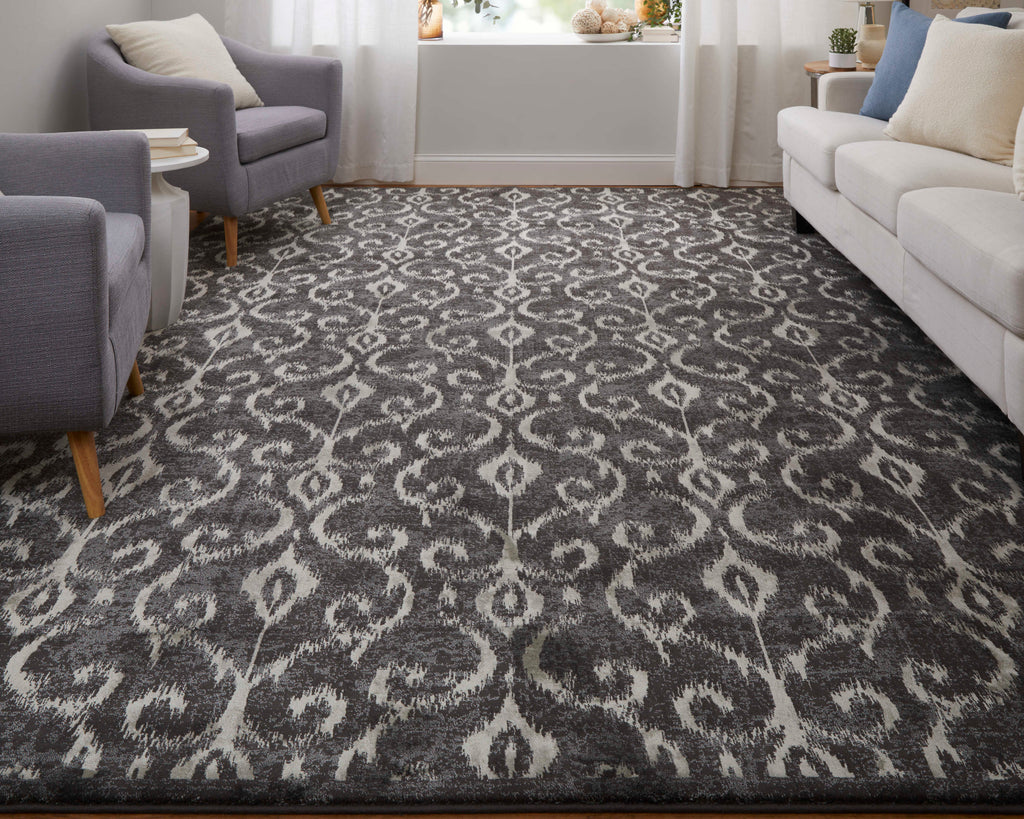 Azeri Iv Transitional Ikat Gray Taupe Ivory Area Rug (7'10" x 11')