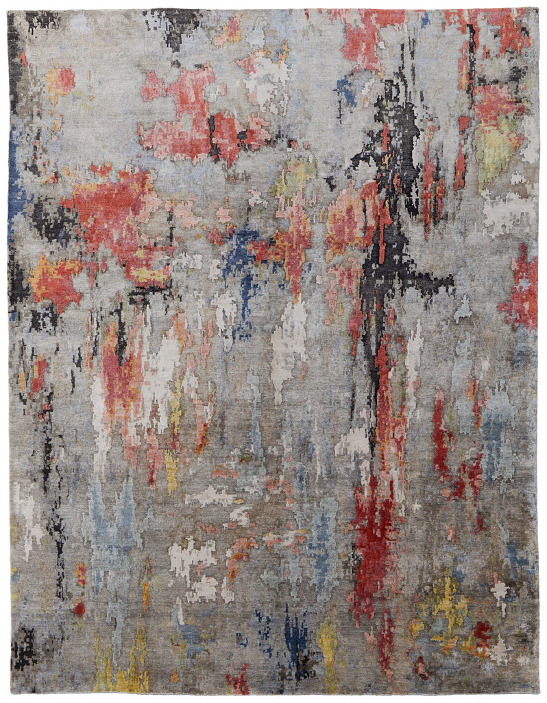 Dyer Modern Abstract Gray Red Yellow Area Rug (8'6" x 11'6")