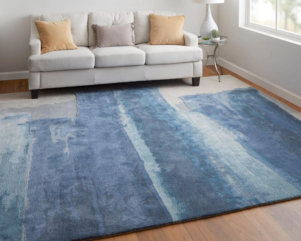 Anya Transitional Abstract Blue Ivory Area Rug (5' x 8' / Pattern 2)